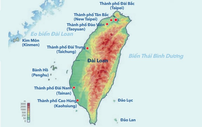 Bản đồ Đài Loan (Đài Bắc - Đài Trung - Đài Nam - Cao Hùng)